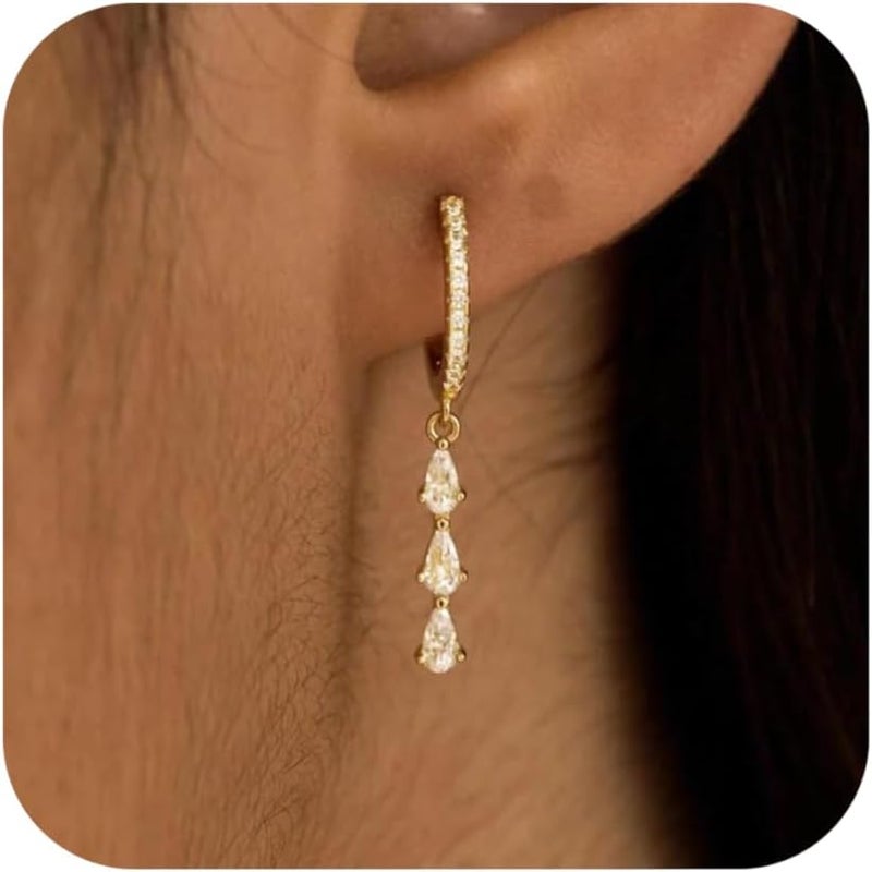 SELFROSE Store Gold Dangle Earrings for Women,Prom Jewelry Dainty Earring 14K Gold Plated Drop Earrings for Women Trendy Hypoallergenic CZ Dangling Earring - Image 1